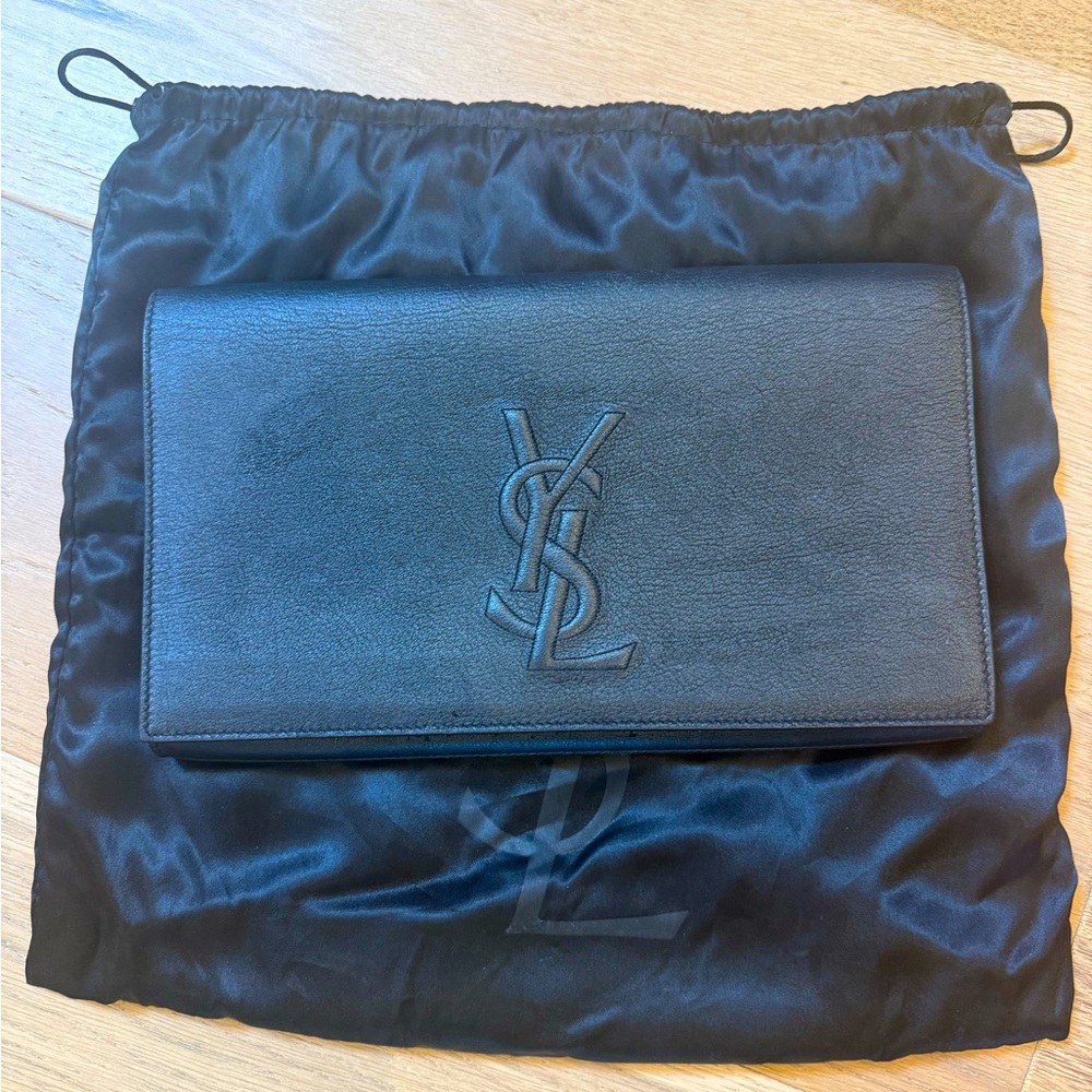 Black YSL Yves Saint Laurent Leather Belle Clutch Purse Bag EUC